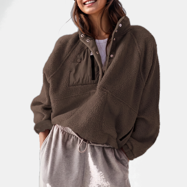Damen Colorblock Fleece Halbsnap Pulloverjacke