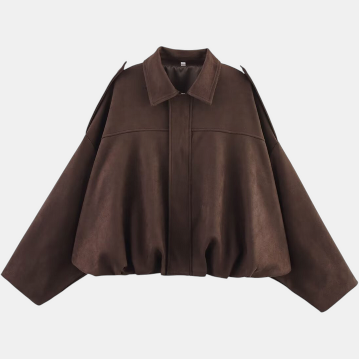 Damen Blouson Hem Batwing Ärmel Wildleder Aviator Jacke