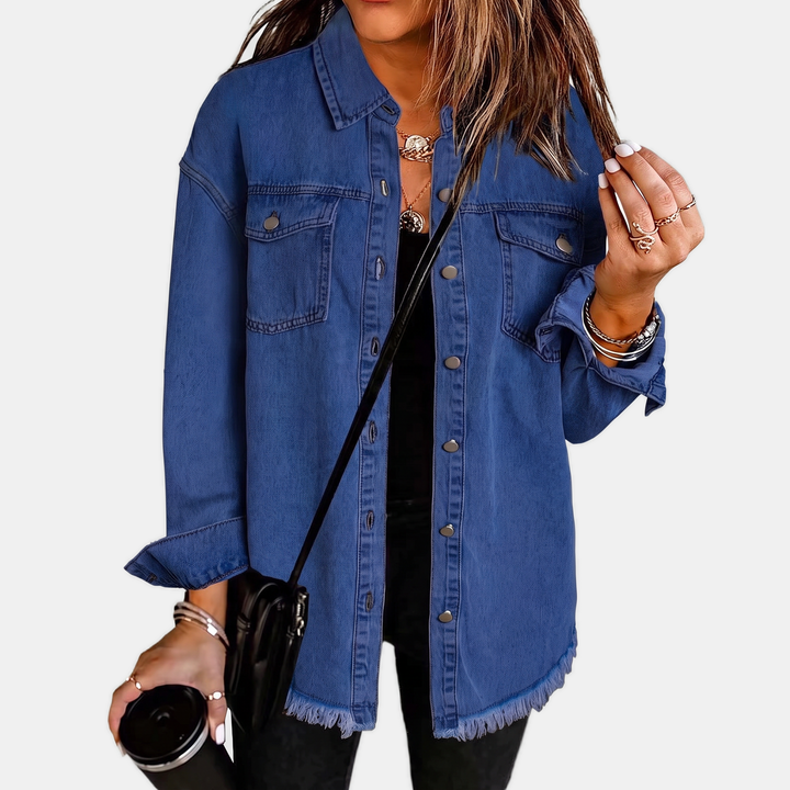 Damen Jeansjacke mit rohem Saum und Druckknöpfen