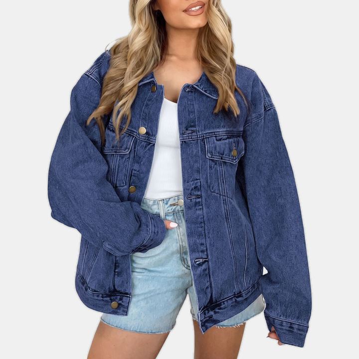 Damen Oversized Denimjacke mit Druckknöpfen