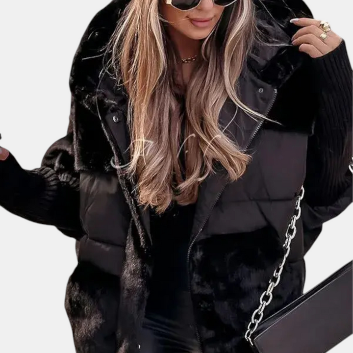 Oversize Patchwork Steppjacke mit Kapuze