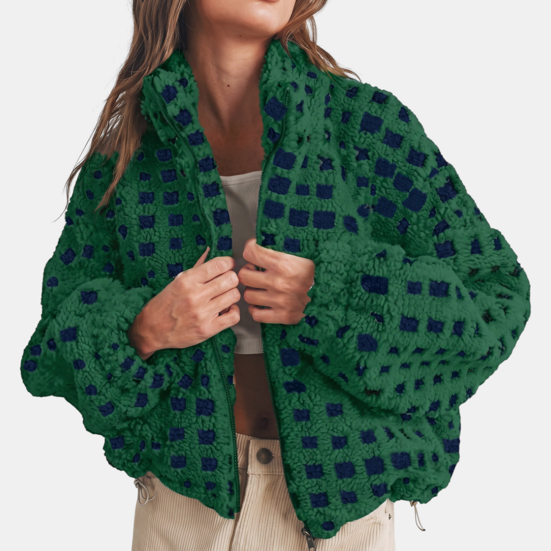 Damen Oversized Sherpa Fleece Zip-Up Jacke