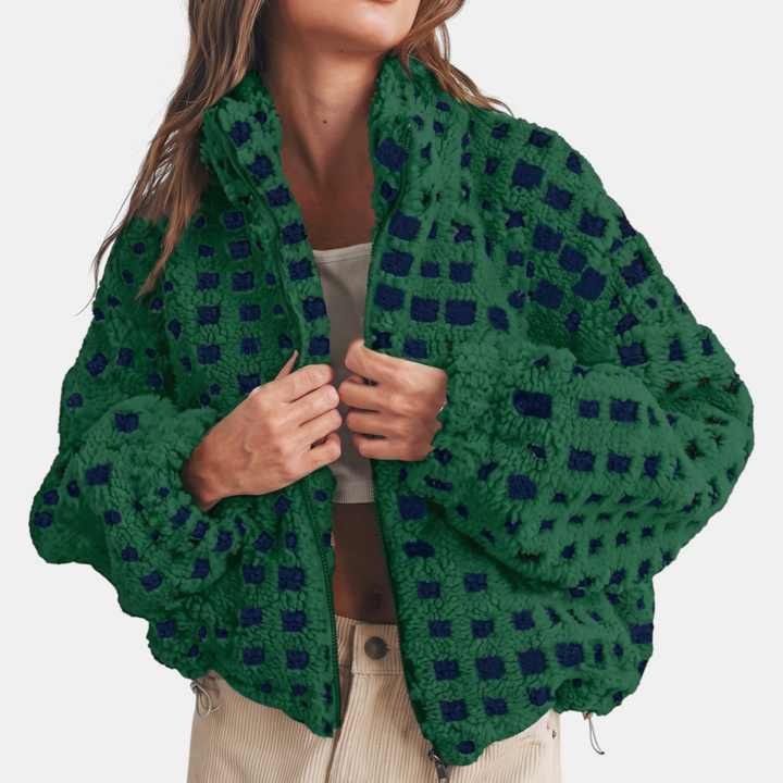 Damen Oversized Sherpa Fleece Zip-Up Jacke
