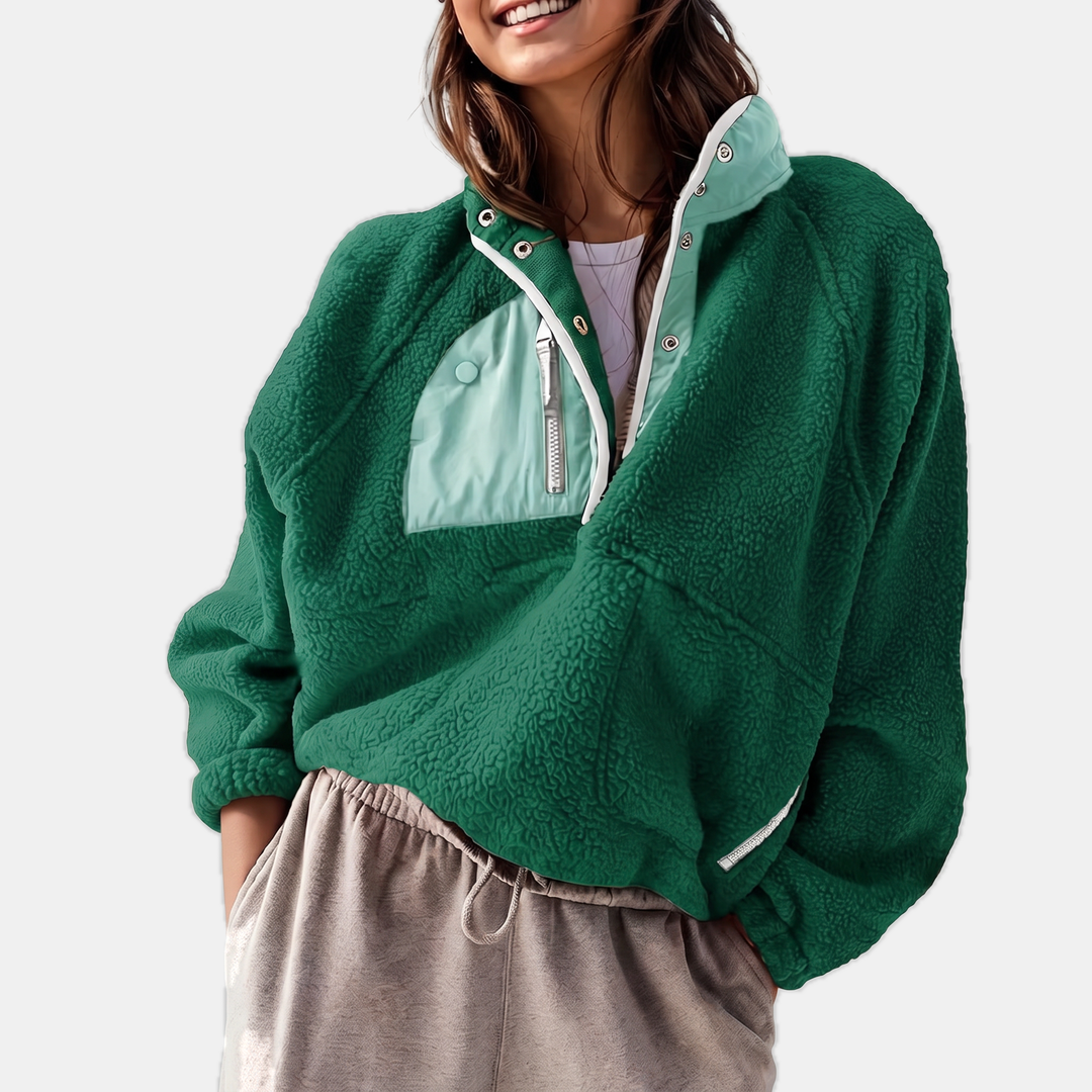 Damen Colorblock Fleece Halbsnap Pulloverjacke