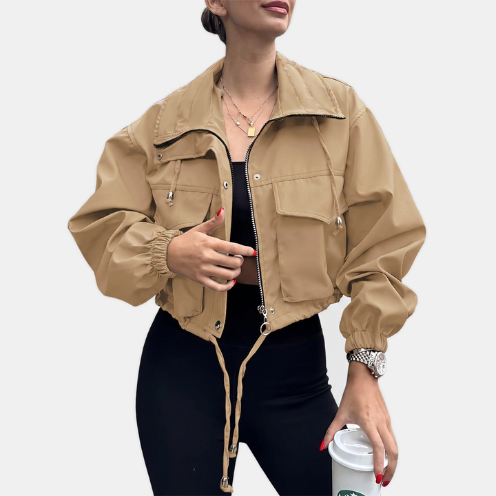 Damen Cropped Zip-Up Cargo Windbreaker Jacke
