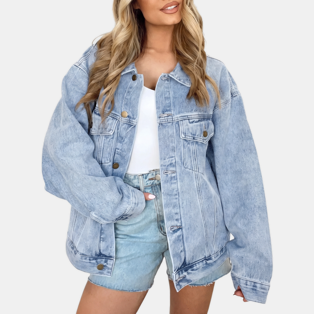 Damen Oversized Denimjacke mit Druckknöpfen