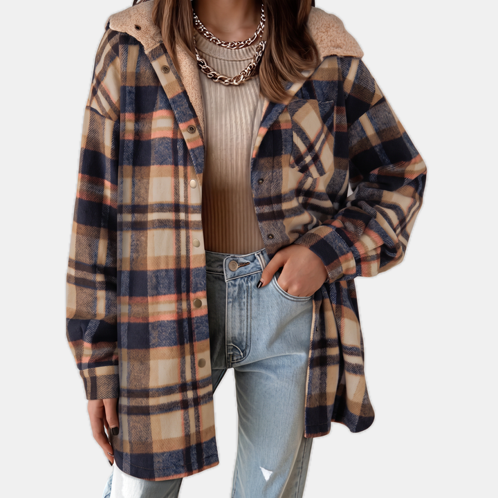 Damen Flanell Kapuzen Karo Shacket Fleece Futter Mantel