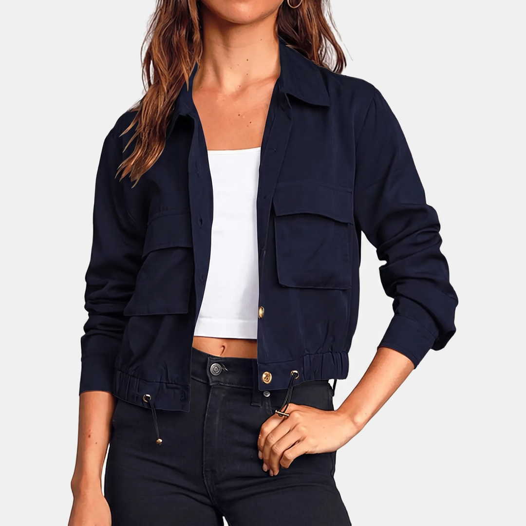 Damen Cropped Utility Windbreaker Jacke mit Kordelzugsaum