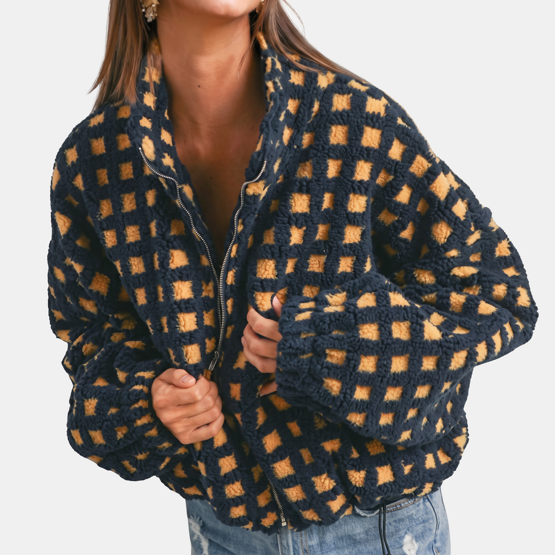 Damen Oversized Sherpa Fleece Zip-Up Jacke