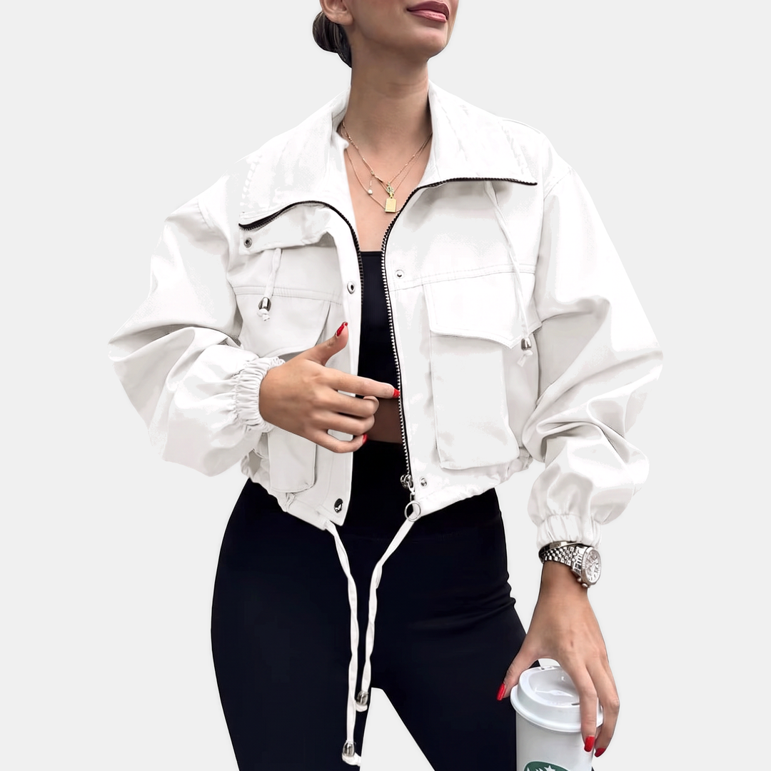 Damen Cropped Zip-Up Cargo Windbreaker Jacke