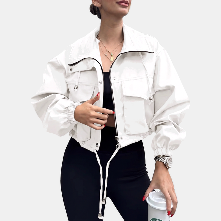 Damen Cropped Zip-Up Cargo Windbreaker Jacke