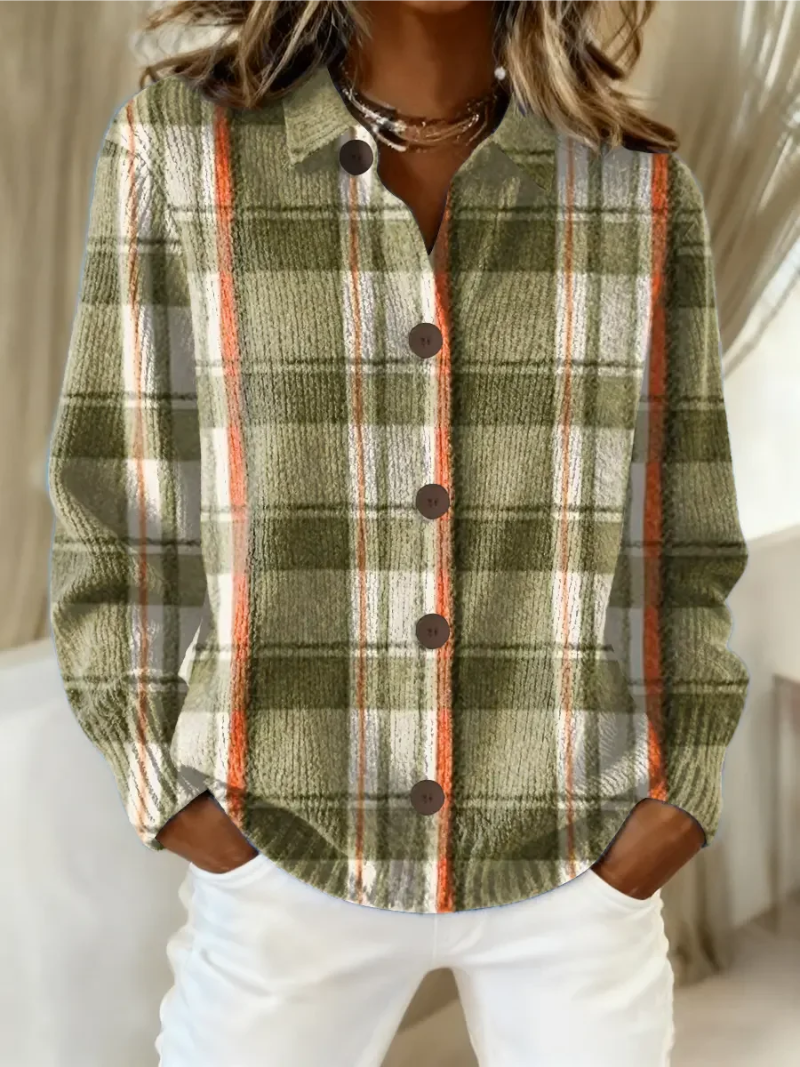 Hazel | Olivgrüner Karierter Knopf-Cardigan
