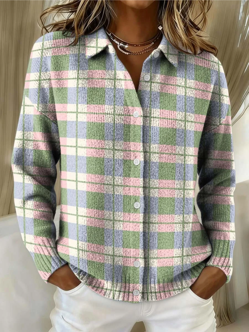 Margot | Pastellkariertes Knopf-Cardigan