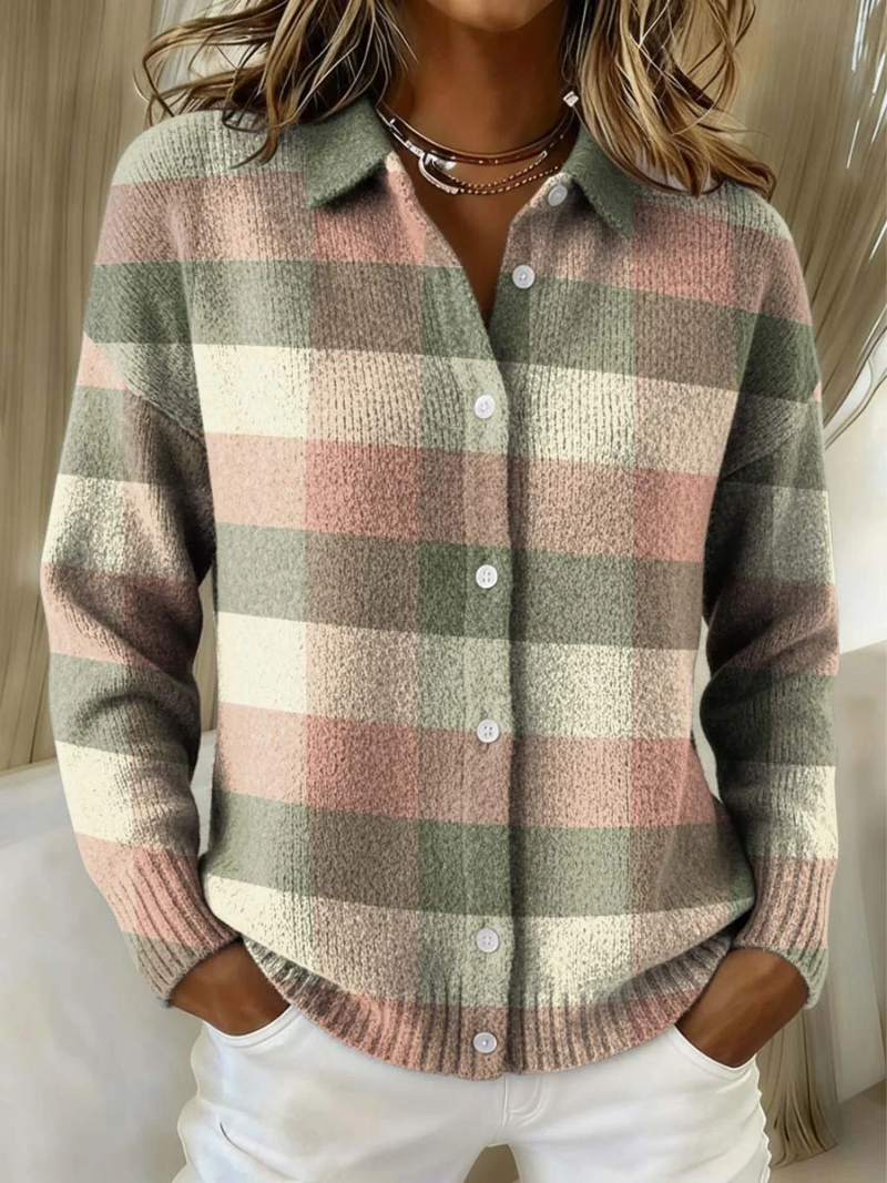 Grace | Pastellkariertes Strick-Cardigan