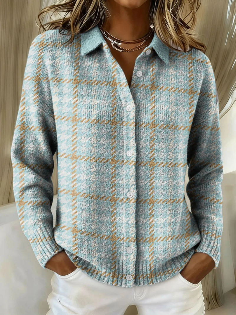 Clara | Himmel Karo Knopf Strickjacke