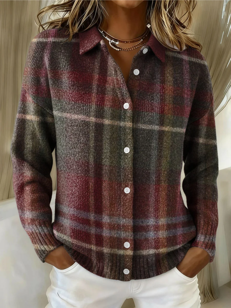 Eleanor | Klassischer Karierte Strickcardigan