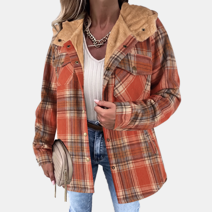 Damen Plüsch Kapuzen Karo Flanell Snap Button Shacket