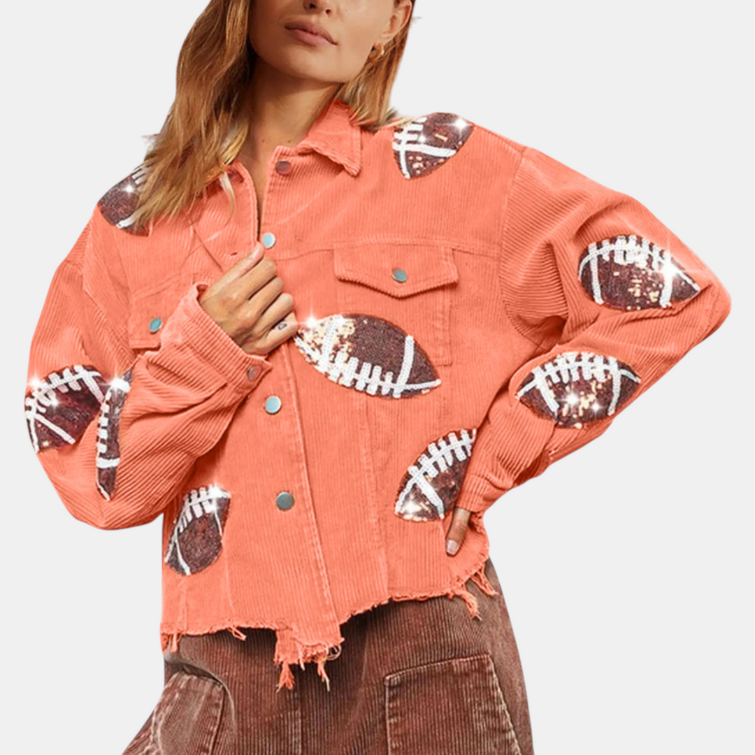 Damen Pailletten bestickte cropped Cord-Jacke