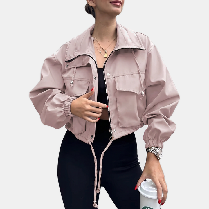 Damen Cropped Zip-Up Cargo Windbreaker Jacke