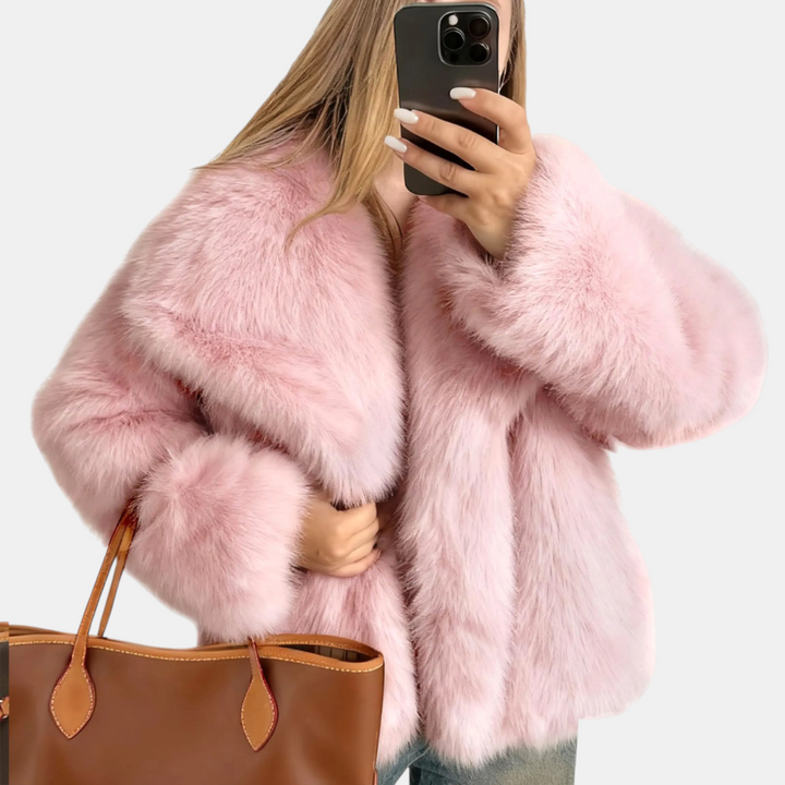 Damen Kunstfell Offene Front Flauschige Kurze Jacke