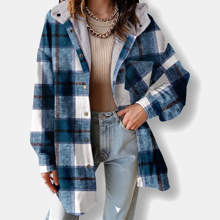 Damen Flanell Kapuzen Karo Shacket Fleece Futter Mantel