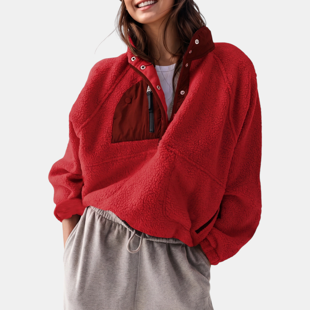 Damen Colorblock Fleece Halbsnap Pulloverjacke