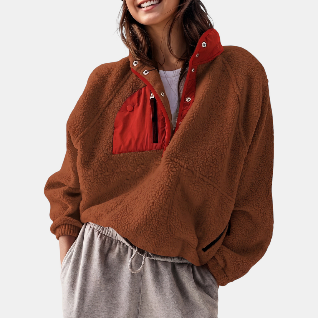 Damen Colorblock Fleece Halbsnap Pulloverjacke