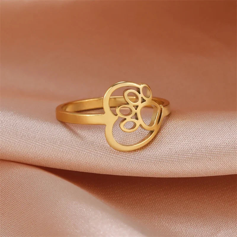 Ring mit Herz und Pfote aus Edelstahl für Tierliebhaber