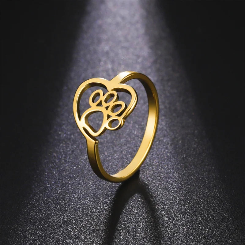 Ring mit Herz und Pfote aus Edelstahl für Tierliebhaber