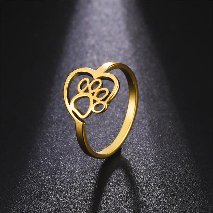 Ring mit Herz und Pfote aus Edelstahl für Tierliebhaber