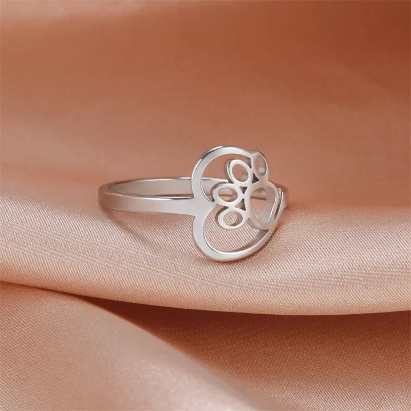 Ring mit Herz und Pfote aus Edelstahl für Tierliebhaber