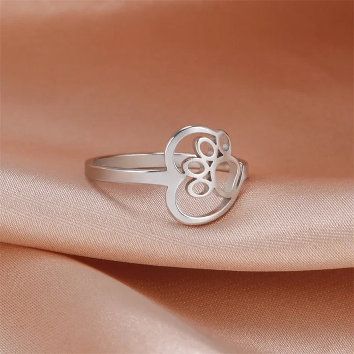 Ring mit Herz und Pfote aus Edelstahl für Tierliebhaber