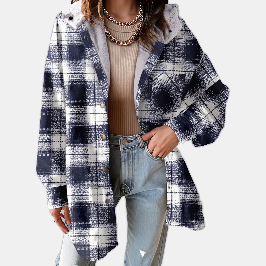 Damen Flanell Kapuzen Karo Shacket Fleece Futter Mantel