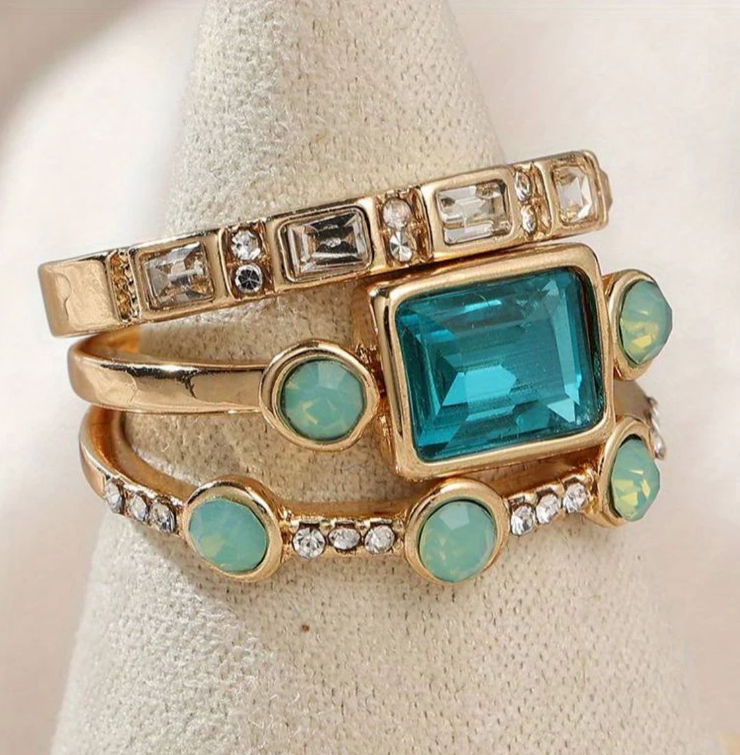 Ozean - Vintage Kristallring Set
