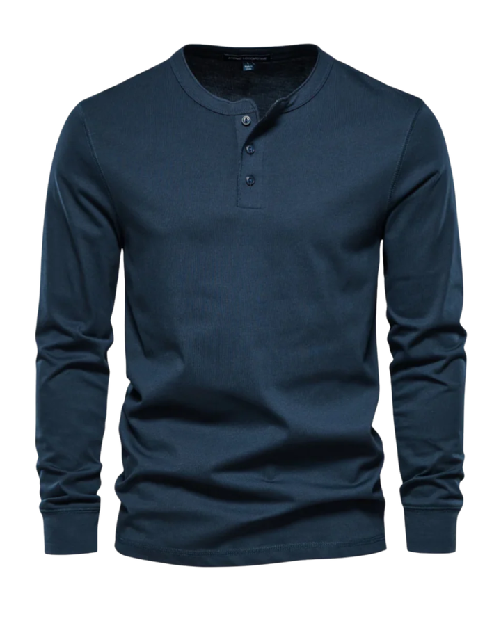 Elegante Baumwoll-Langarm-Henley