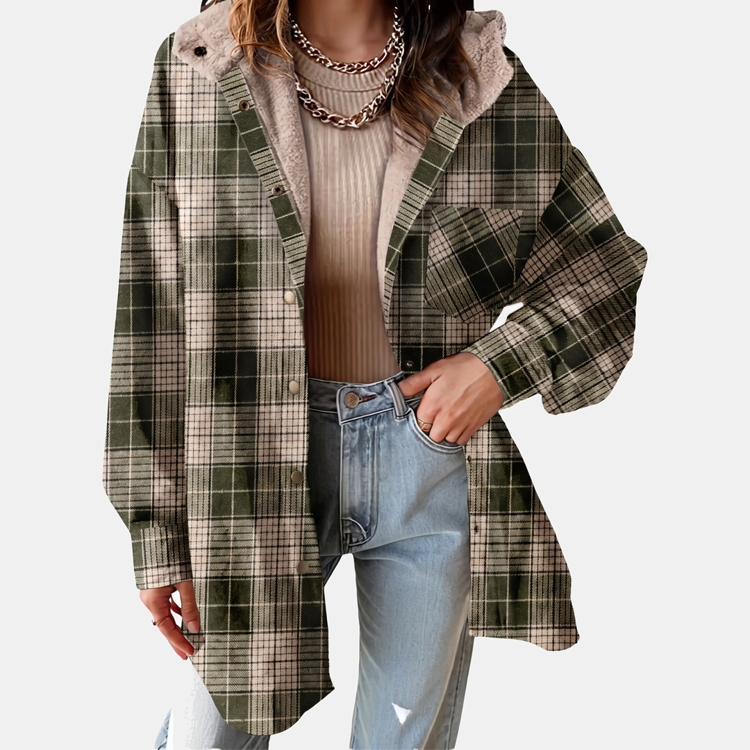 Damen Flanell Kapuzen Karo Shacket Fleece Futter Mantel