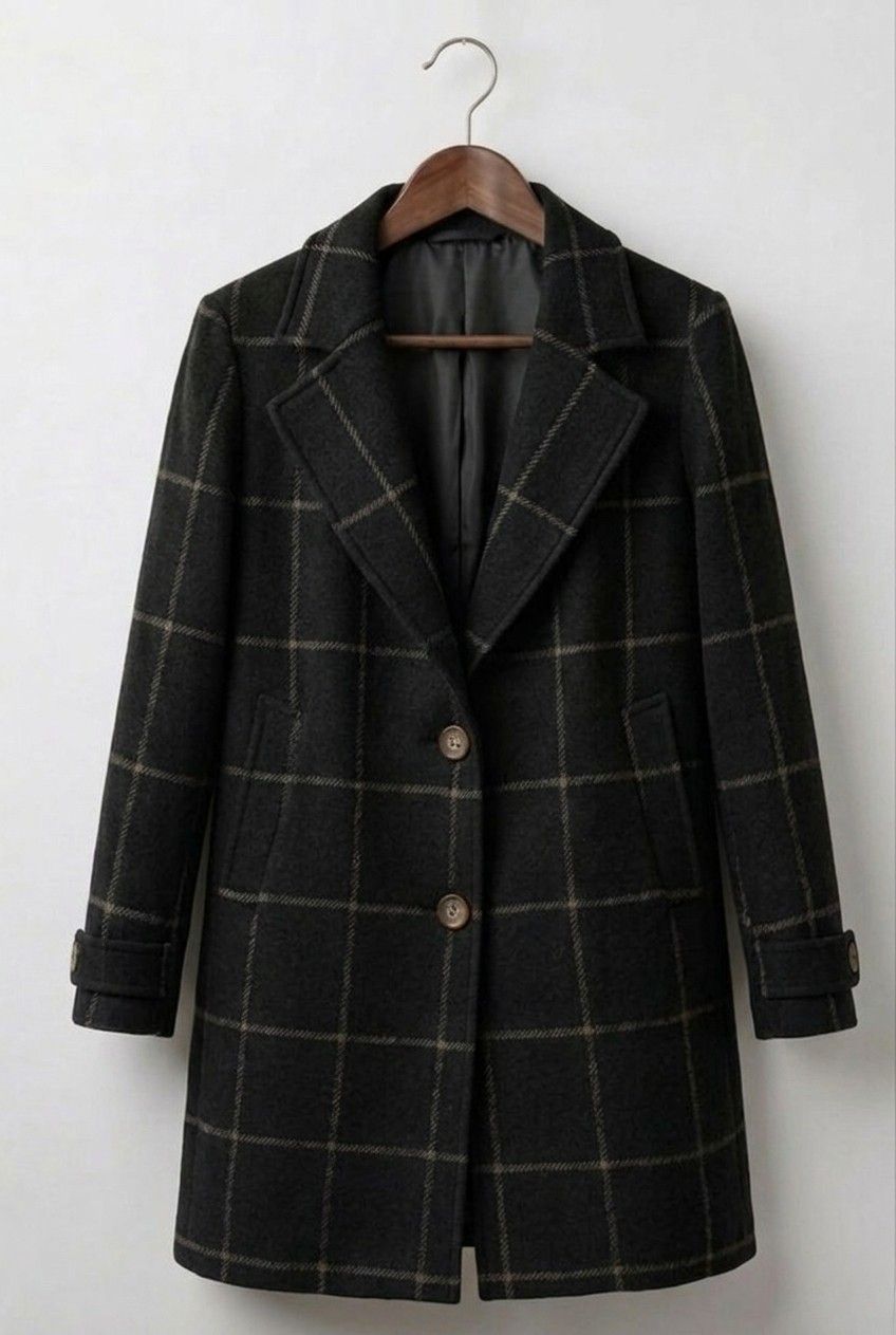 Langer Karierter Tweed-Mantel