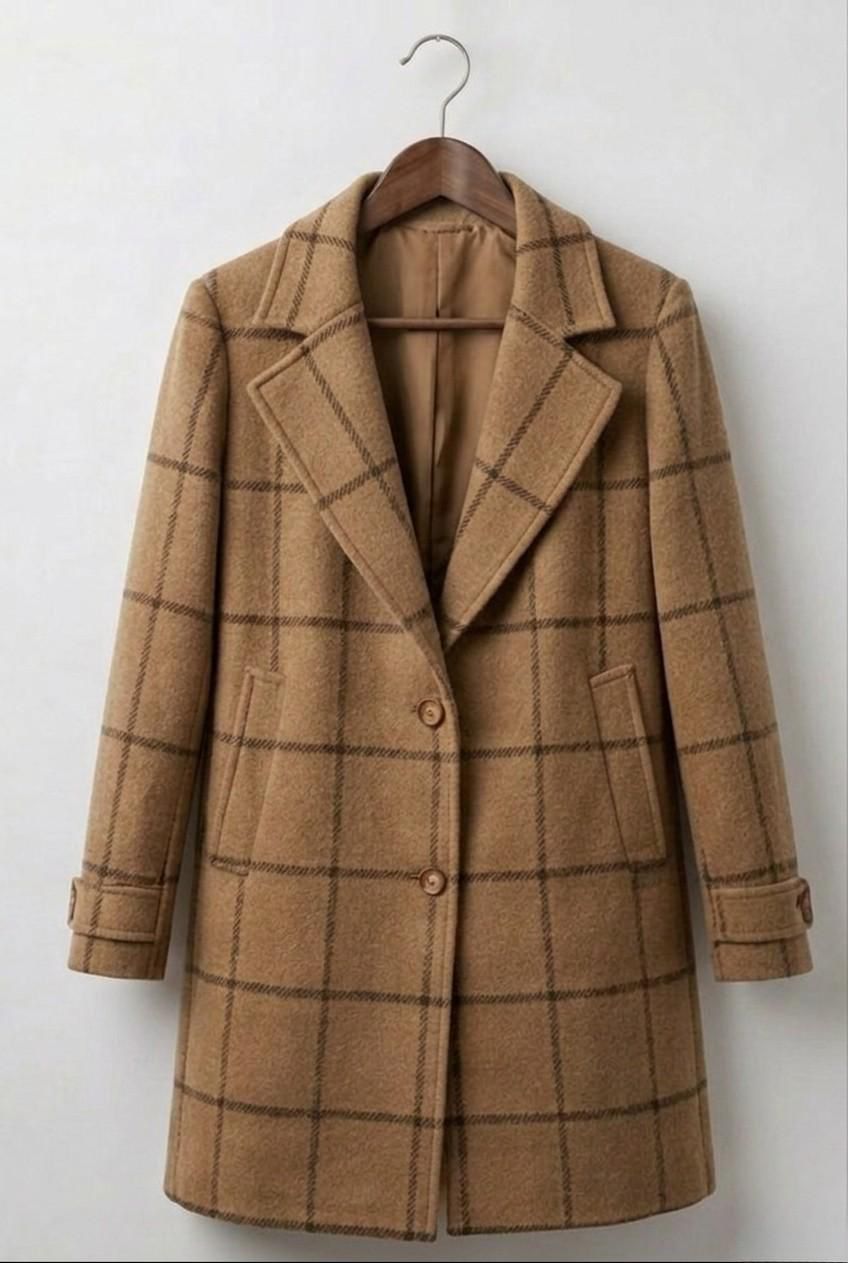 Langer Karierter Tweed-Mantel