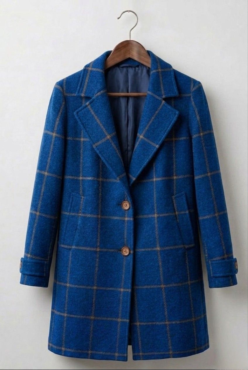 Langer Karierter Tweed-Mantel