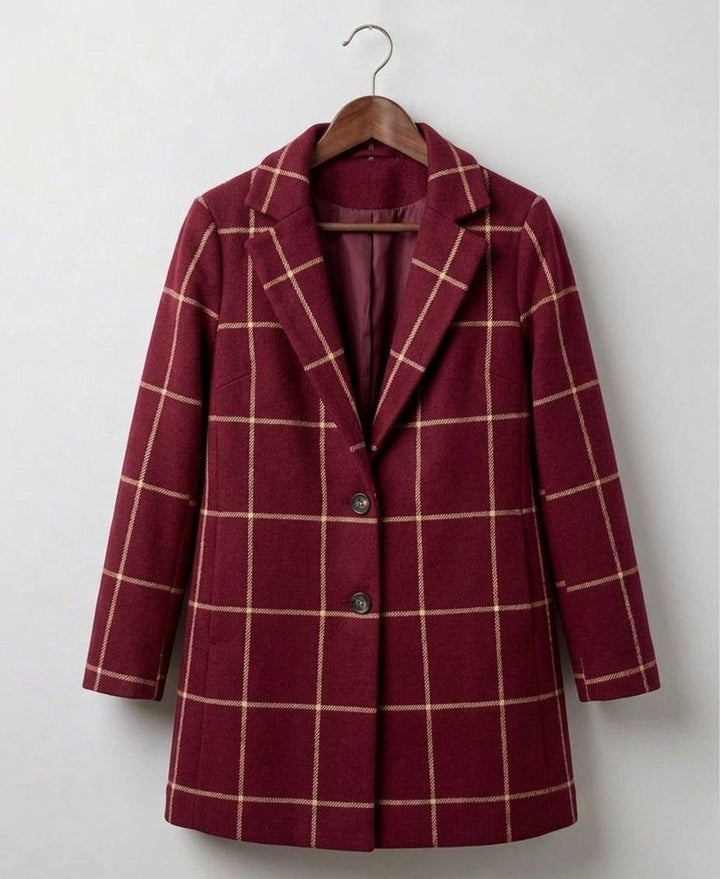 Langer Karierter Tweed-Mantel