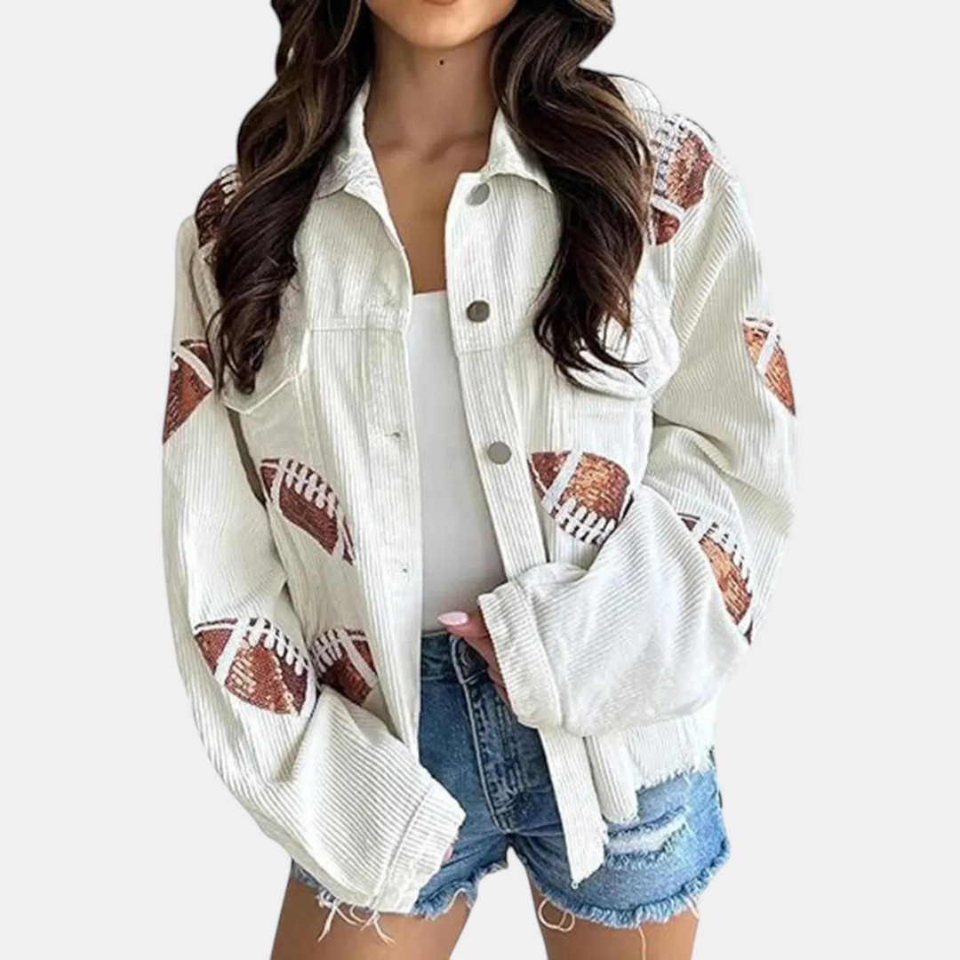 Damen Pailletten bestickte cropped Cord-Jacke