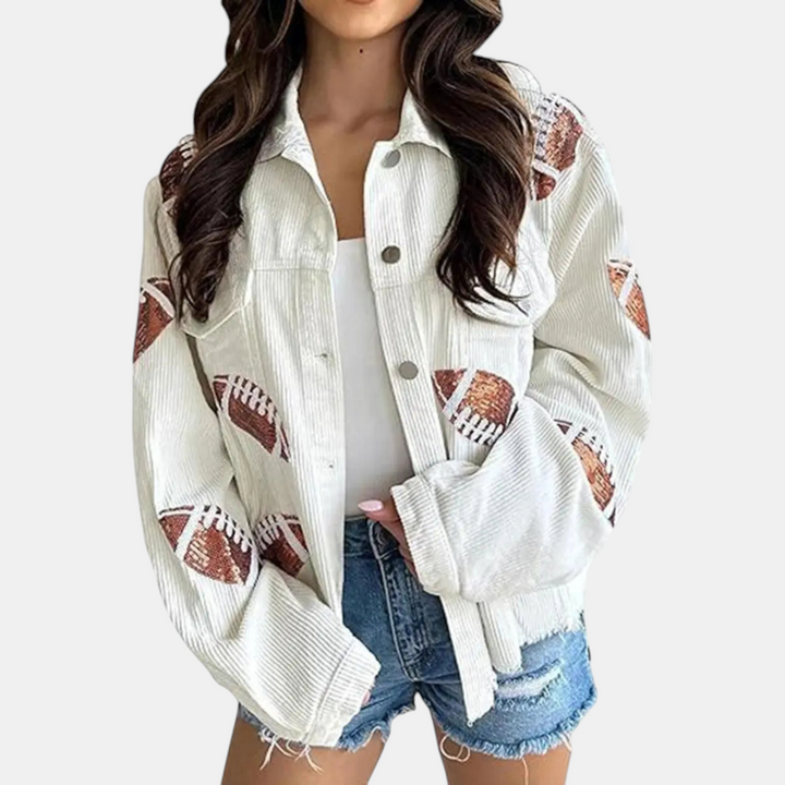Damen Pailletten bestickte cropped Cord-Jacke