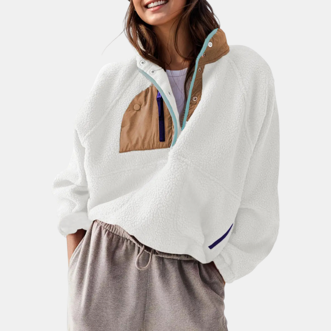 Damen Colorblock Fleece Halbsnap Pulloverjacke