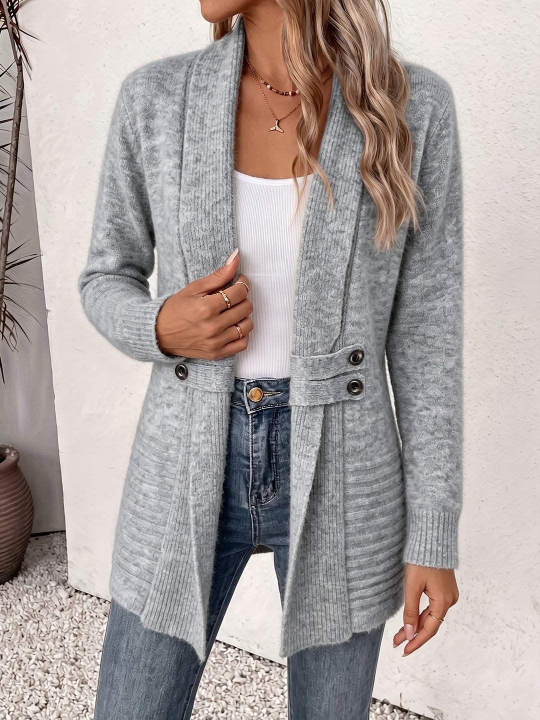 Ingrid| Eleganter Damen Cardigan - Offene Vorderseite &amp; Eingearbeitete Taille