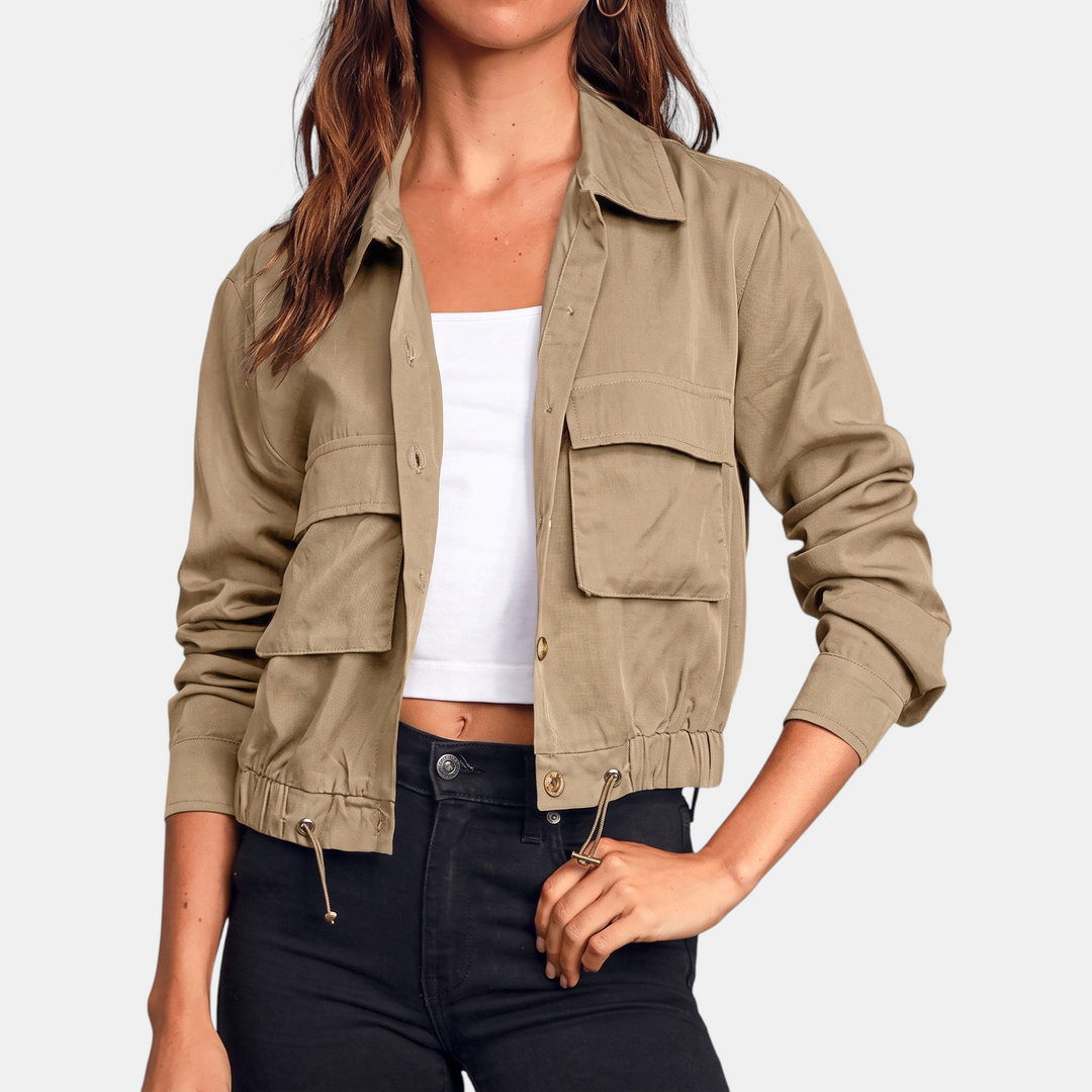 Damen Cropped Utility Windbreaker Jacke mit Kordelzugsaum