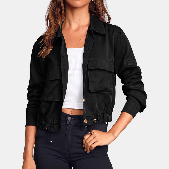 Damen Cropped Utility Windbreaker Jacke mit Kordelzugsaum