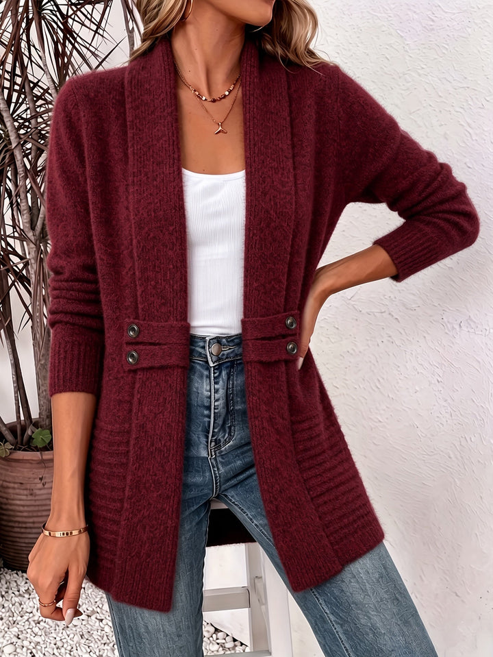 Ingrid| Eleganter Damen Cardigan - Offene Vorderseite &amp; Eingearbeitete Taille