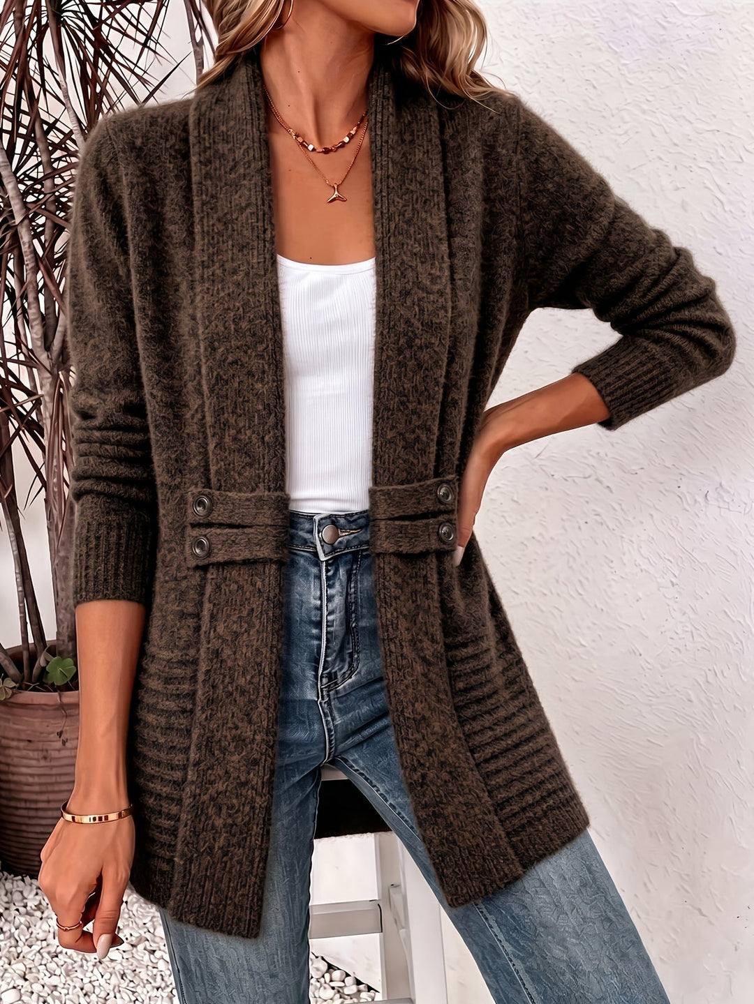 Ingrid| Eleganter Damen Cardigan - Offene Vorderseite &amp; Eingearbeitete Taille