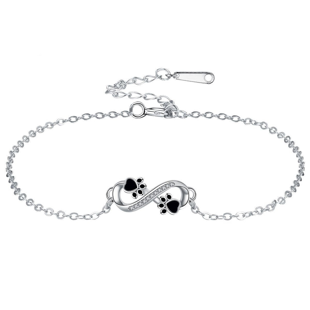 Armband mit Unendlichkeitssymbol, Anhänger mit Pfotenabdruck und Zirkonia
