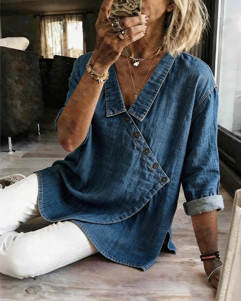 Damen Durchgeknöpfte Jeansbluse